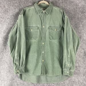 VTG J Crew Oarsman Corduroy Shirt Mens XL Green Hong Kong Distressed Destroyed